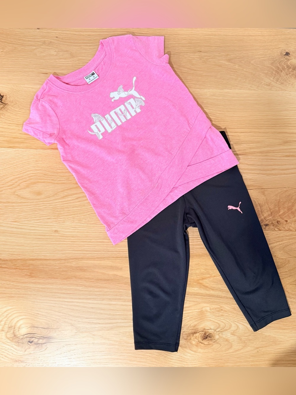 Puma Hot Pink Tee with Black Capri Leggings Set
